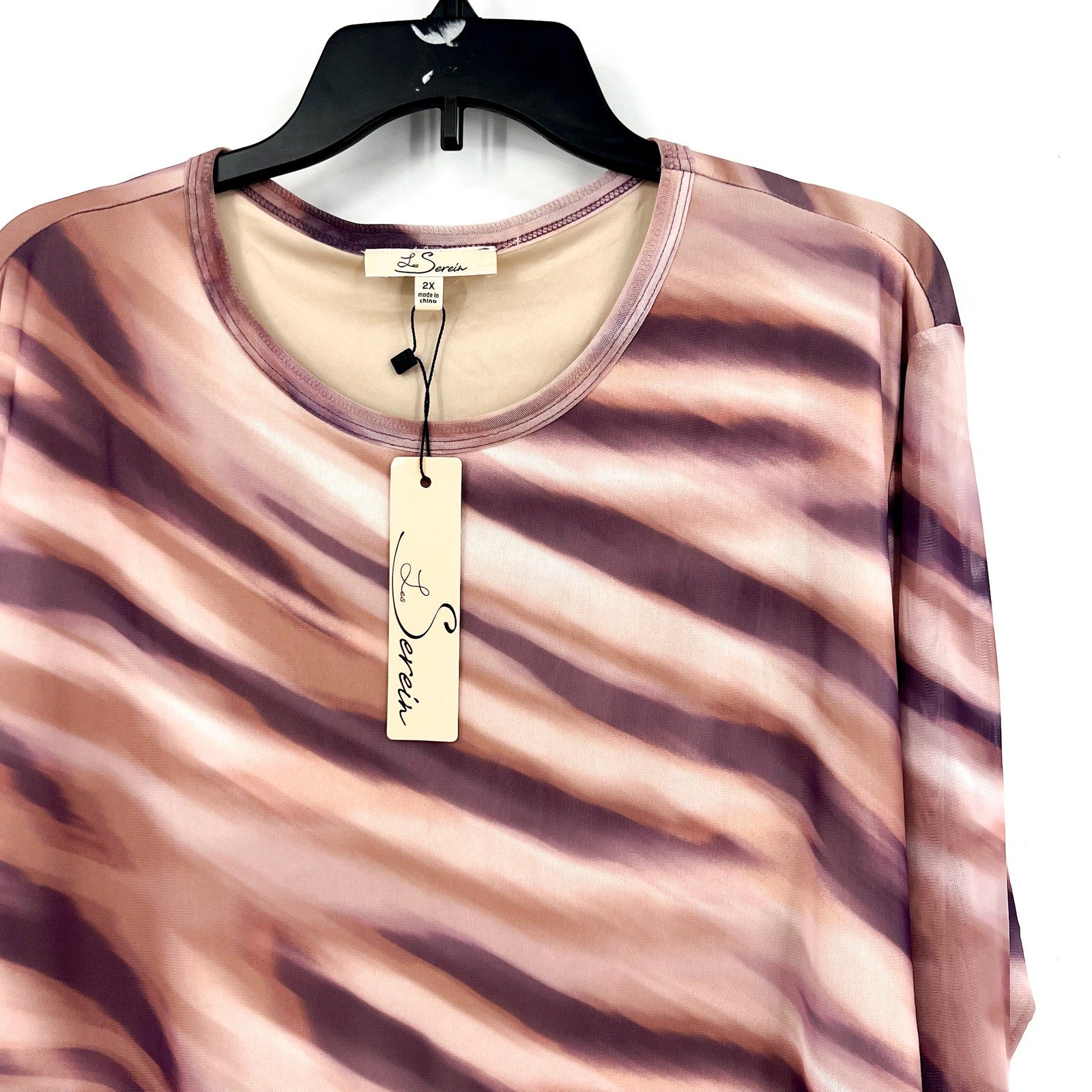 LES SEREIN- STITCHFIX-  Womens Print Blouse Size 2X Purple Pink Long Sleeve NWT