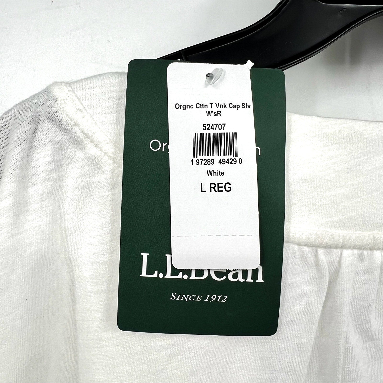 L.L BEAN Women's Organic Cotton V-Neck Cap-Sleeve Tee Large Reg White NWT