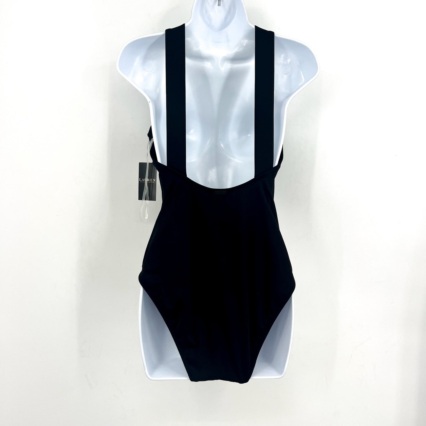 LAUREN RALPH LAUREN Sculpting Cross Front One Piece Swimsuit 14 Black OTS NWT