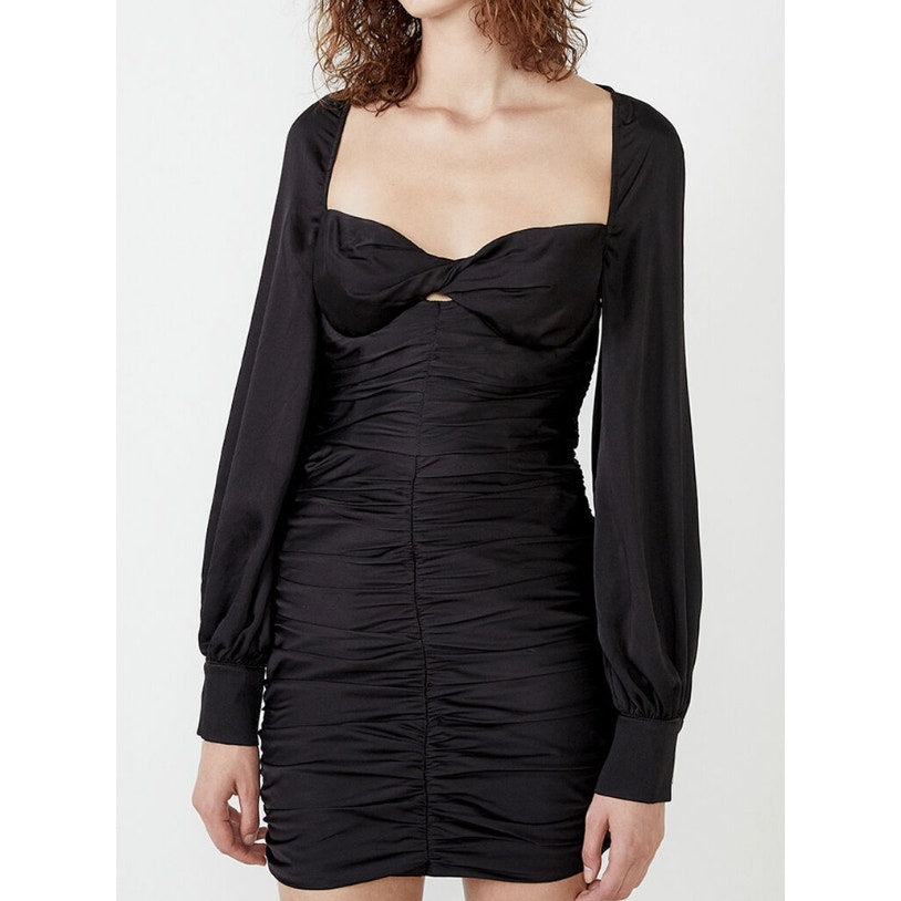 BARDOT Women's Marion Mini Dress US 8 Black Ruched Long Sleeve NWT