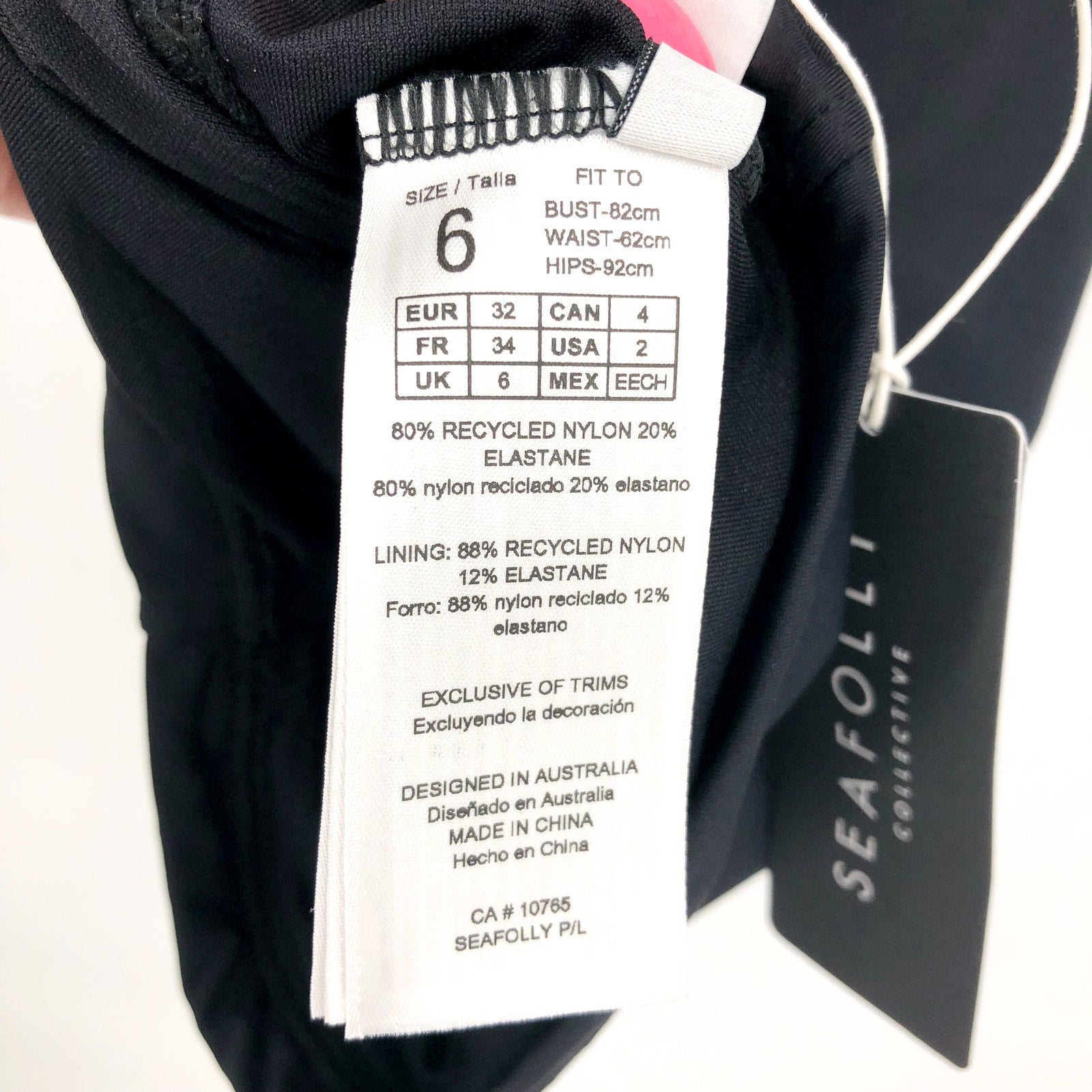 SEAFOLLY COLLECTIVE Women's Boyleg One Piece Swimsuit Size 2 Black Tie Neck NWT