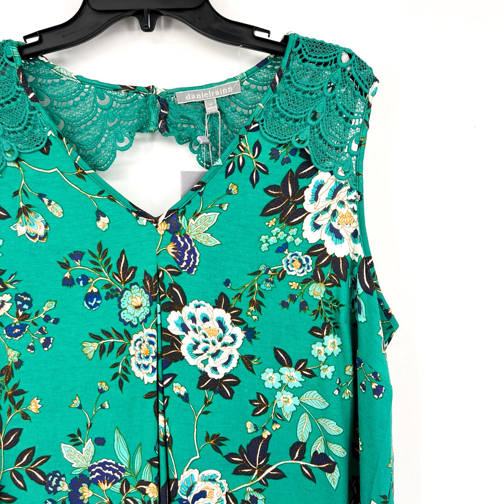 DANIEL RAINN Women's Sleeveless Crochet Lace Top 3X Tropical Green Floral NWT