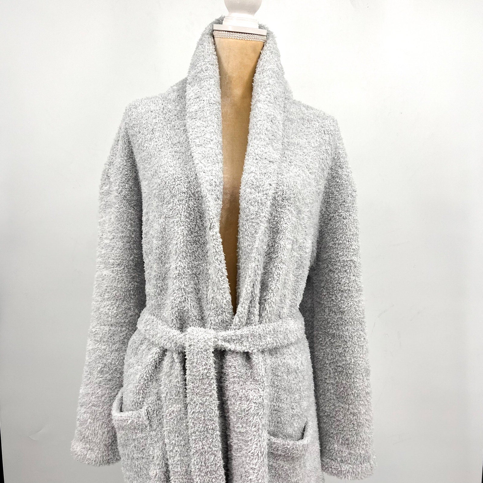 BAREFOOT DREAMS CozyChic Heathered Robe SIZE 2 LARGE- XL HE Ocean-White NWT