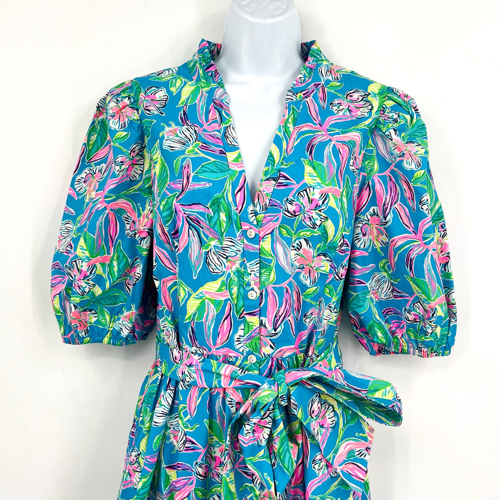LILLY PULITZER Shona Dress Size 10 Formentera Turquoise Keep on Beleafing NWOT