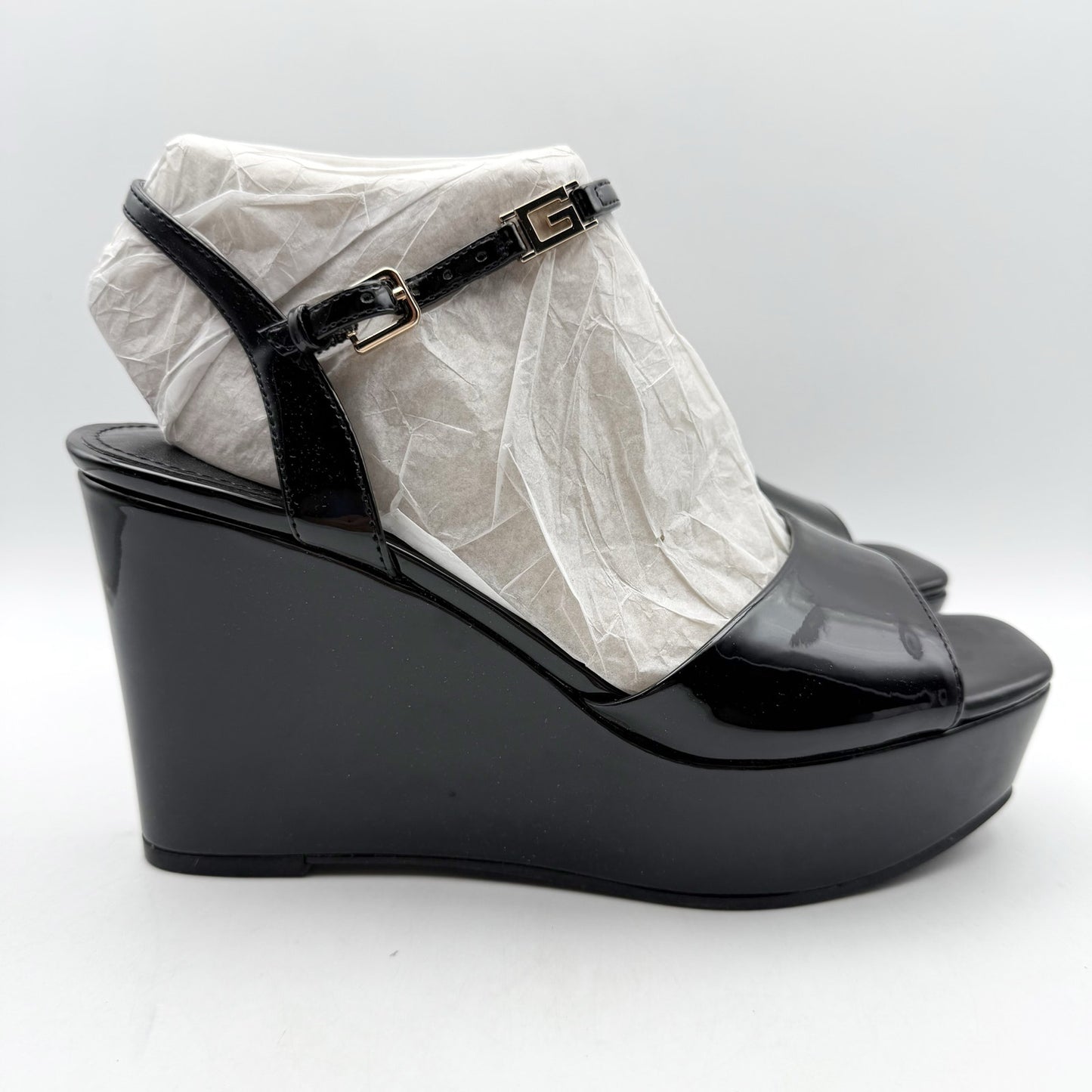 Guess Womens Zione Wedge Sandals US 7.5 M EU 38 Vegan Leather NIB