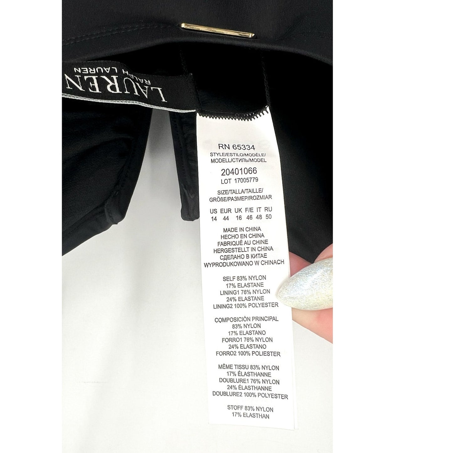 LAUREN RALPH LAUREN Solids V Wire One Piece Swimsuit Size 14 Black NWT