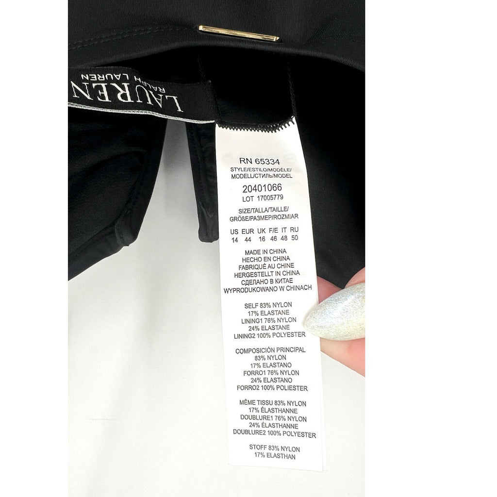 LAUREN RALPH LAUREN Solids V Wire One Piece Swimsuit Size 14 Black NWT