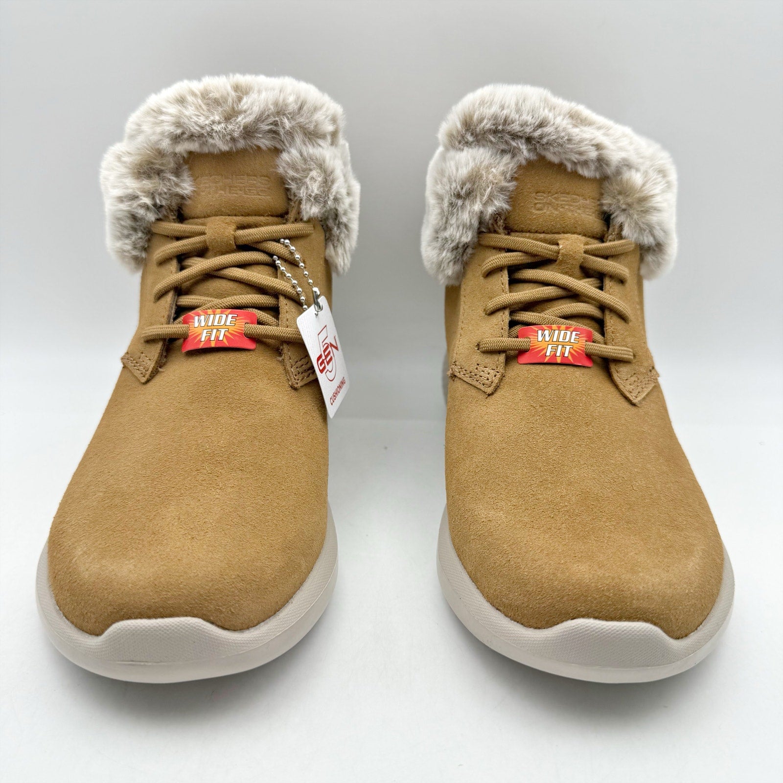 Skechers Women On The Go City Bootie US 6.5 Wide Tan Suede Water Repellent NIB
