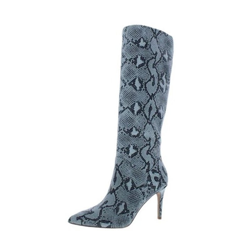 Steve Madden Womens Kinga Heeled Knee High Boots Size 10 EU 40 Blue Snake NWOB