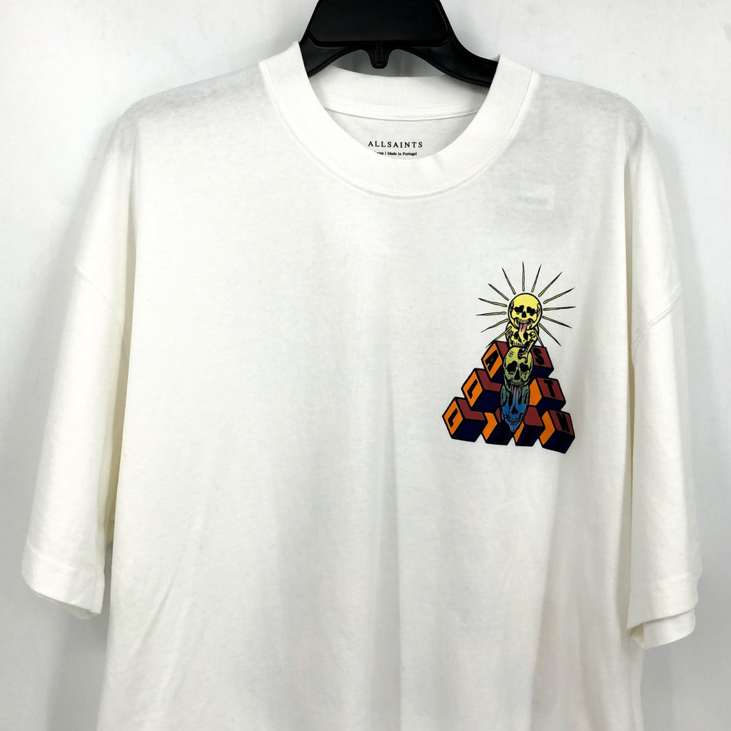 ALLSAINTS Men's Plateau Crew T-Shirt Large Optic White Multi Short Sleeve NWT