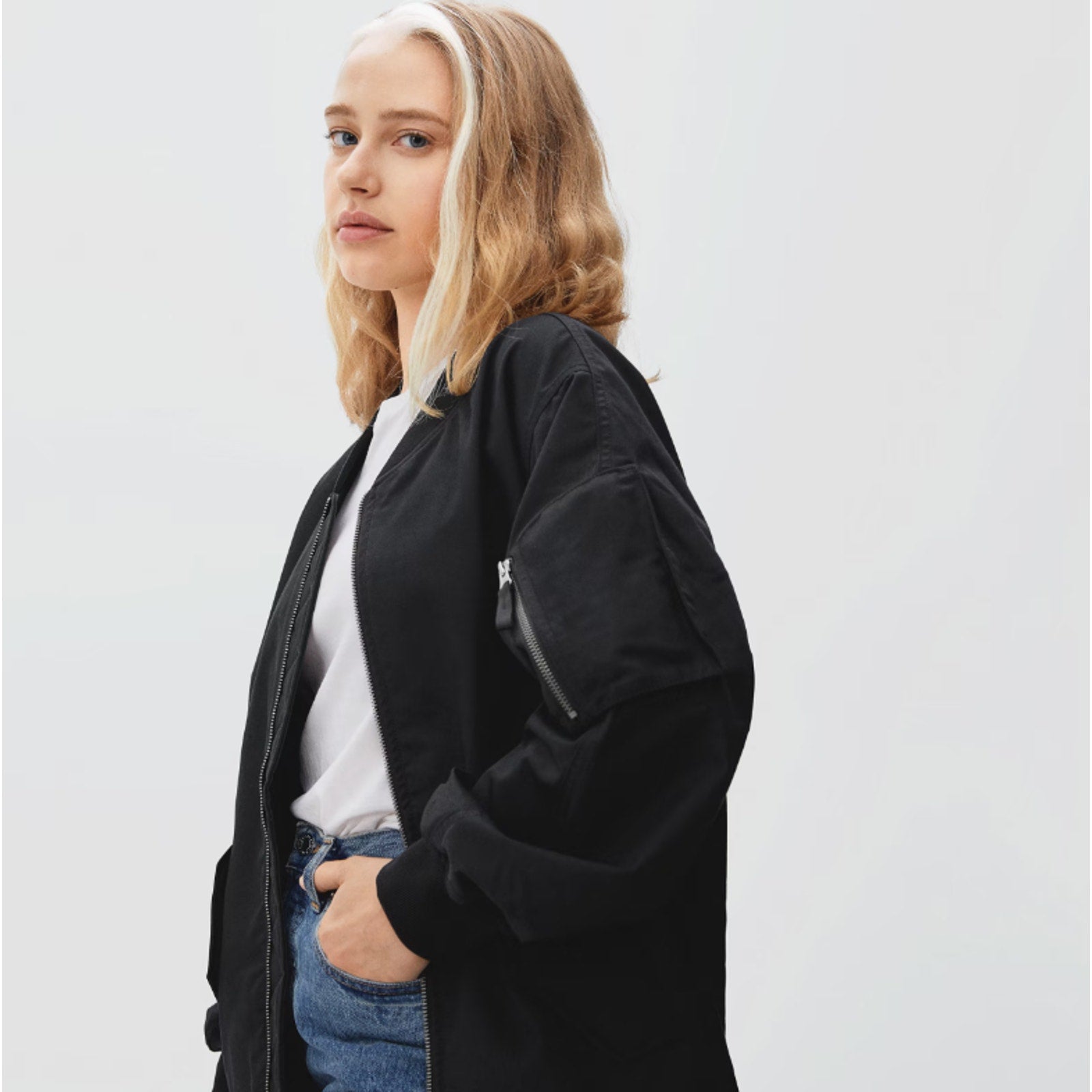 Everlane Womens Cotton Bomber Jacket Small Black Oversized NWT