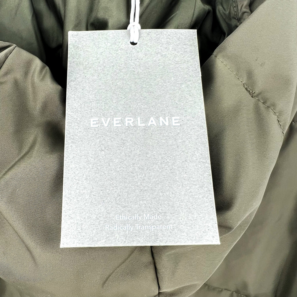 EVERLANE Women's The ReNew Long Puffer Jacket XS Army Green Hood Coat NWT