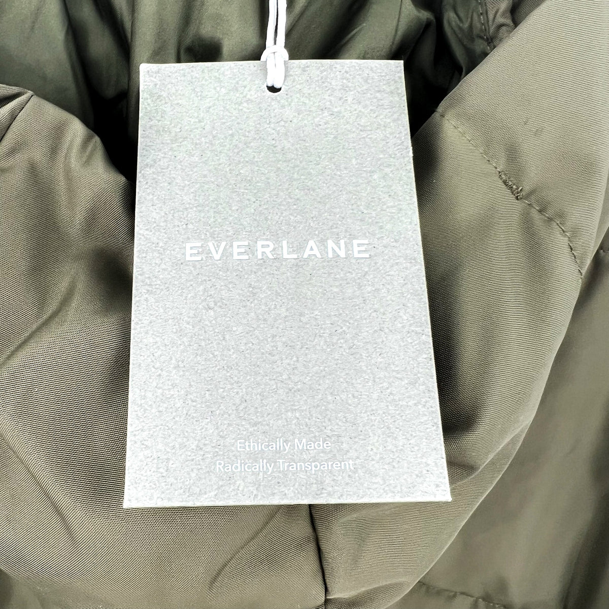 EVERLANE Women's The ReNew Long Puffer Jacket XS Army Green Hood Coat NWT