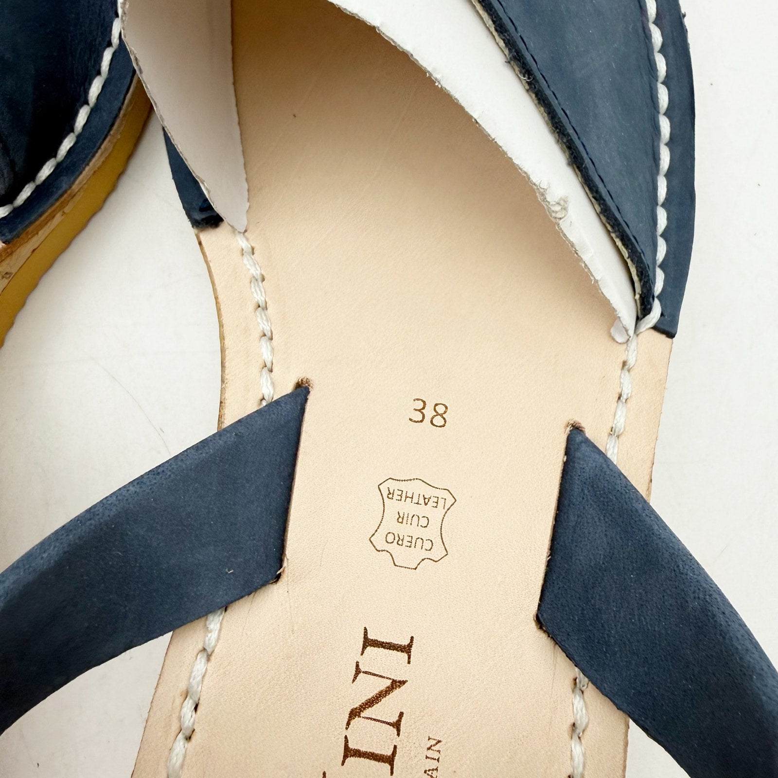 CalaXini Womens Cork Wedge Sandals EU 38 US 7.5-8 Navy Blue Suede NWOB
