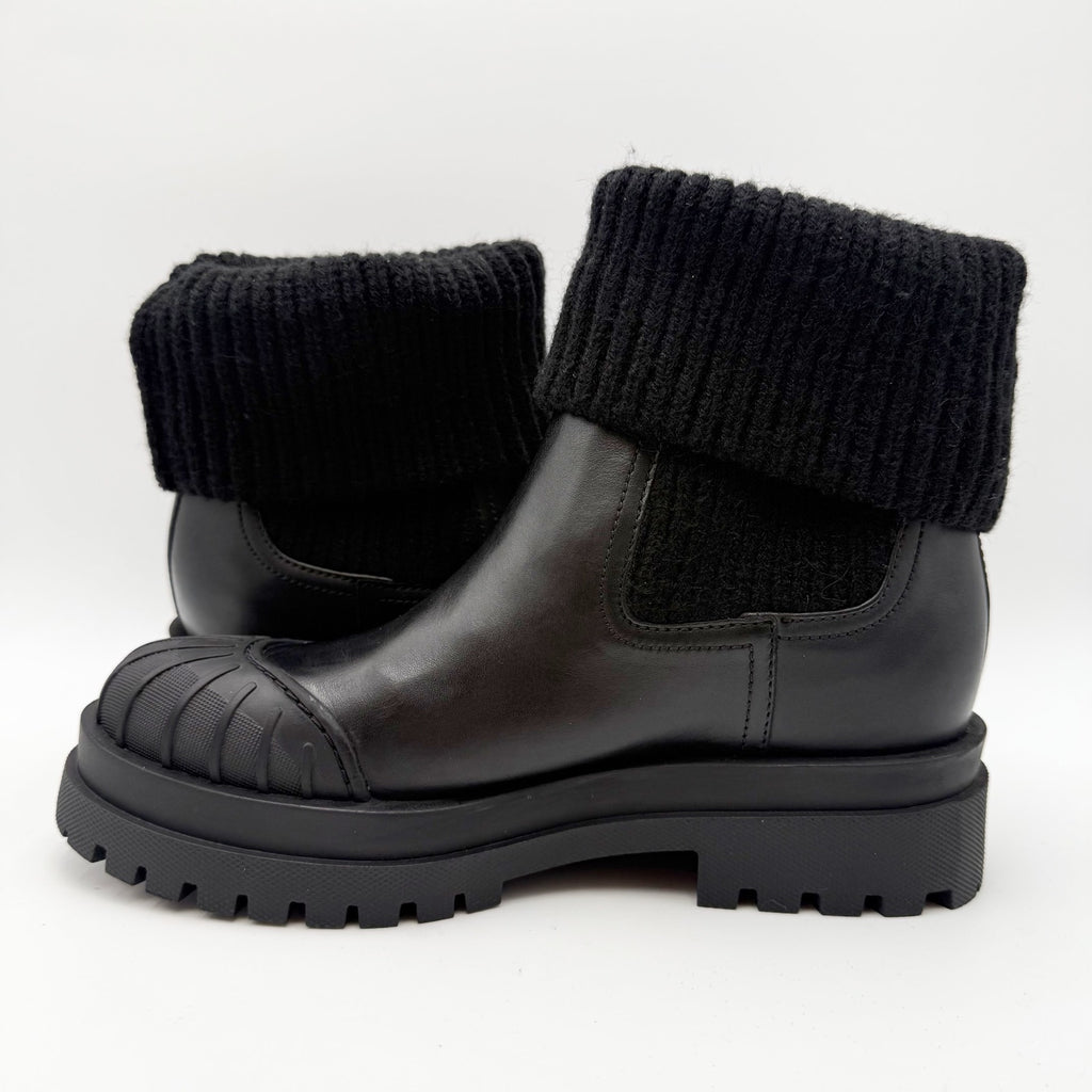 Sam Edelman Womens Steele Chelsea Boots Size 7 M Black Knit Leather NIB