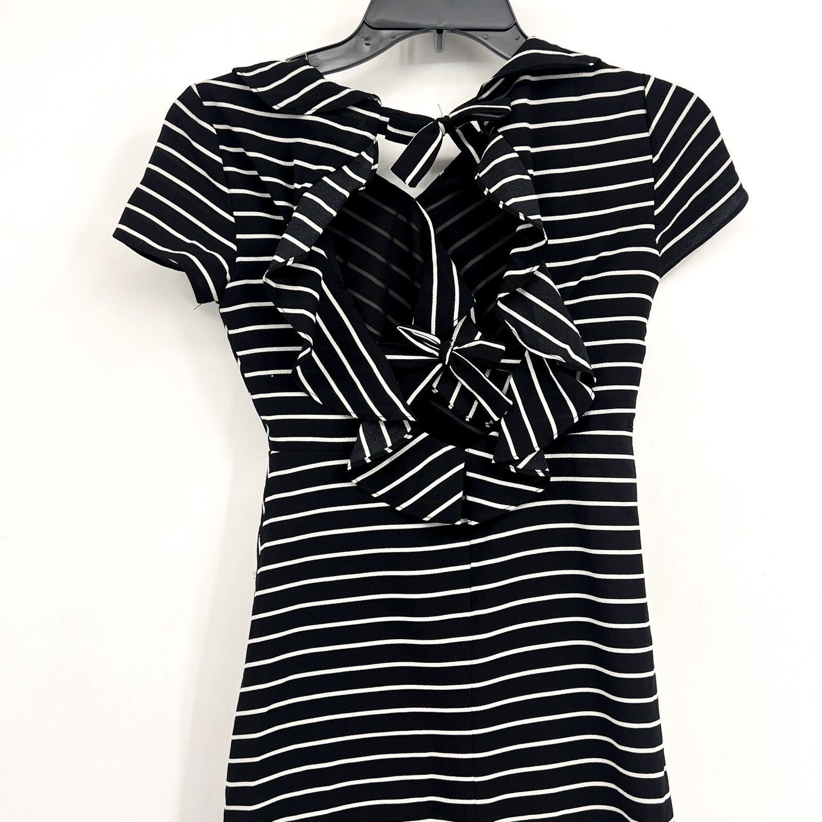 BARDOT Girl's Lola Open Back Dress Size 18 Black White Stripe NWT