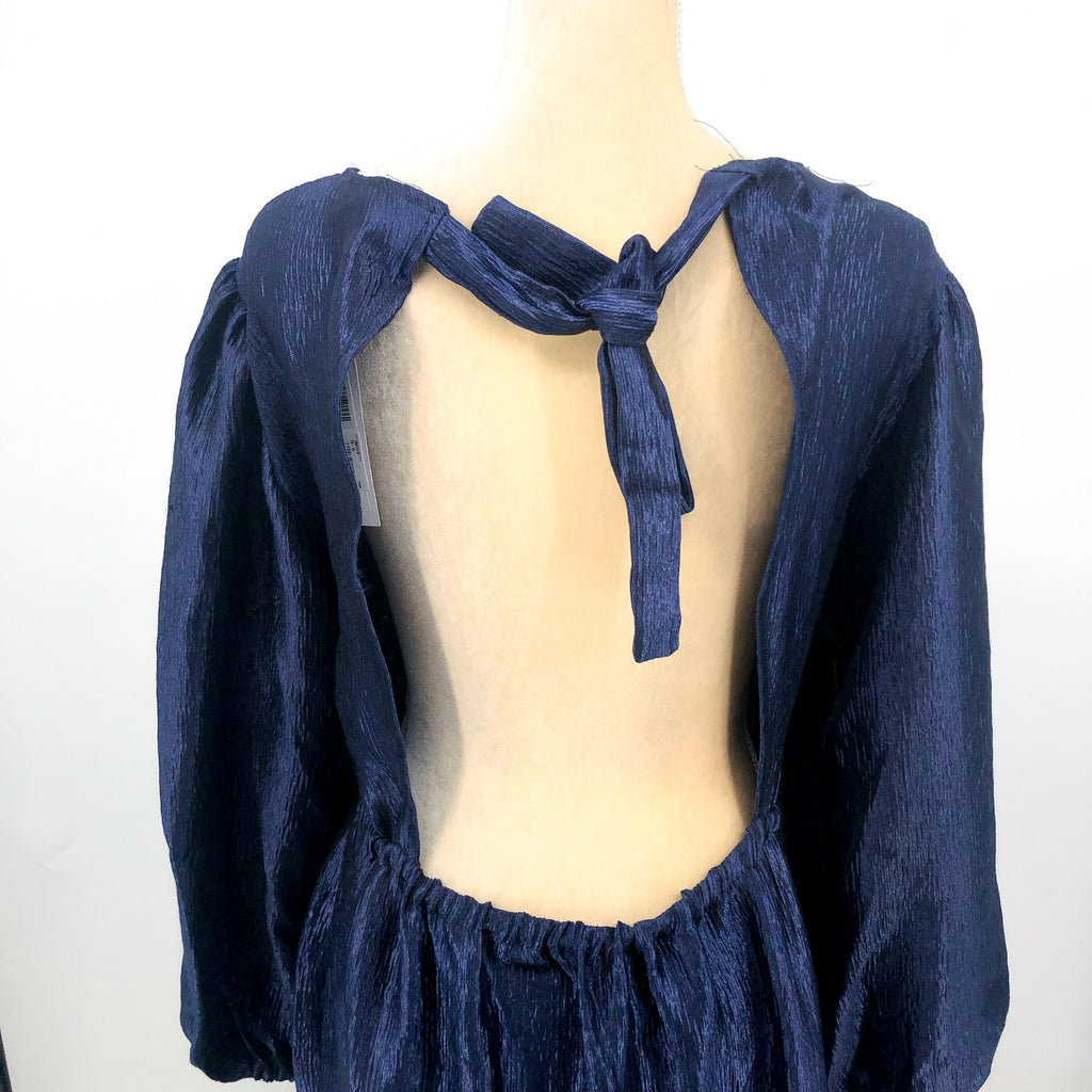 TOPSHOP Open Back Midi Dress Size 10 Midnight Blue Premium Textured Jacquard NWT