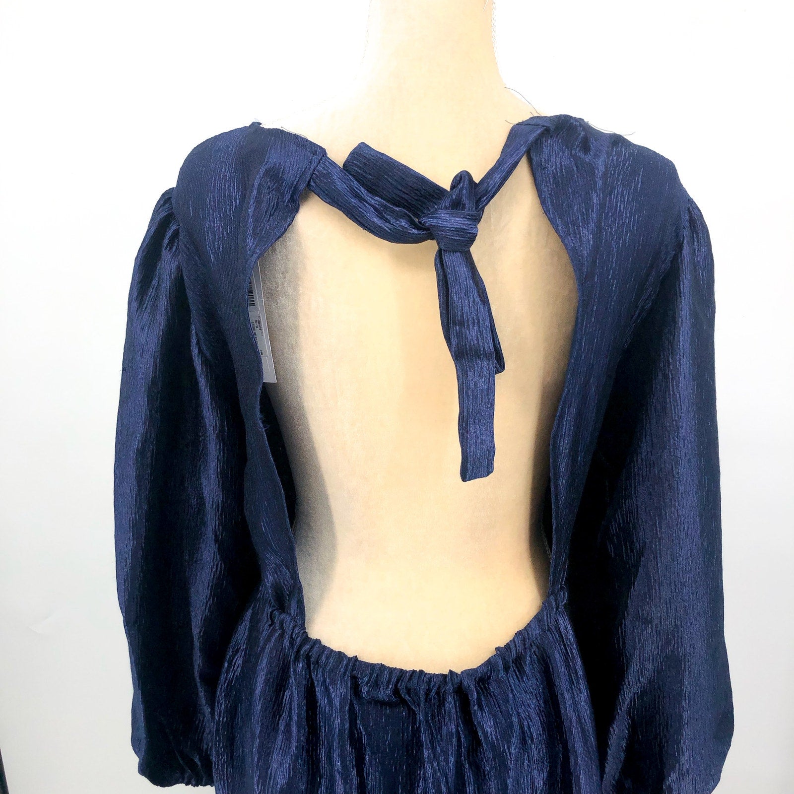TOPSHOP Open Back Midi Dress Size 10 Midnight Blue Premium Textured Jacquard NWT
