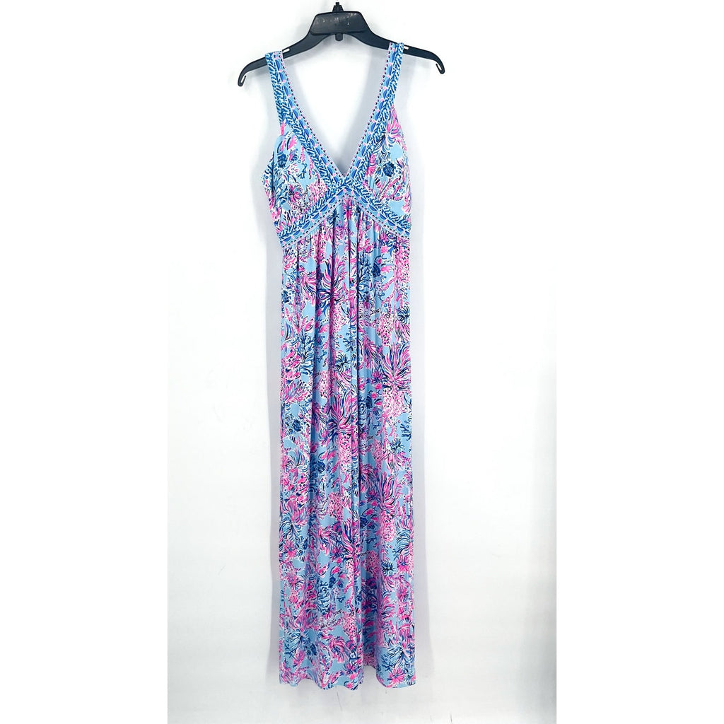 LILLY PULITZER Serena V-Neck Maxi Dress Size 2 Celestial Blue Seek and Sea NWT