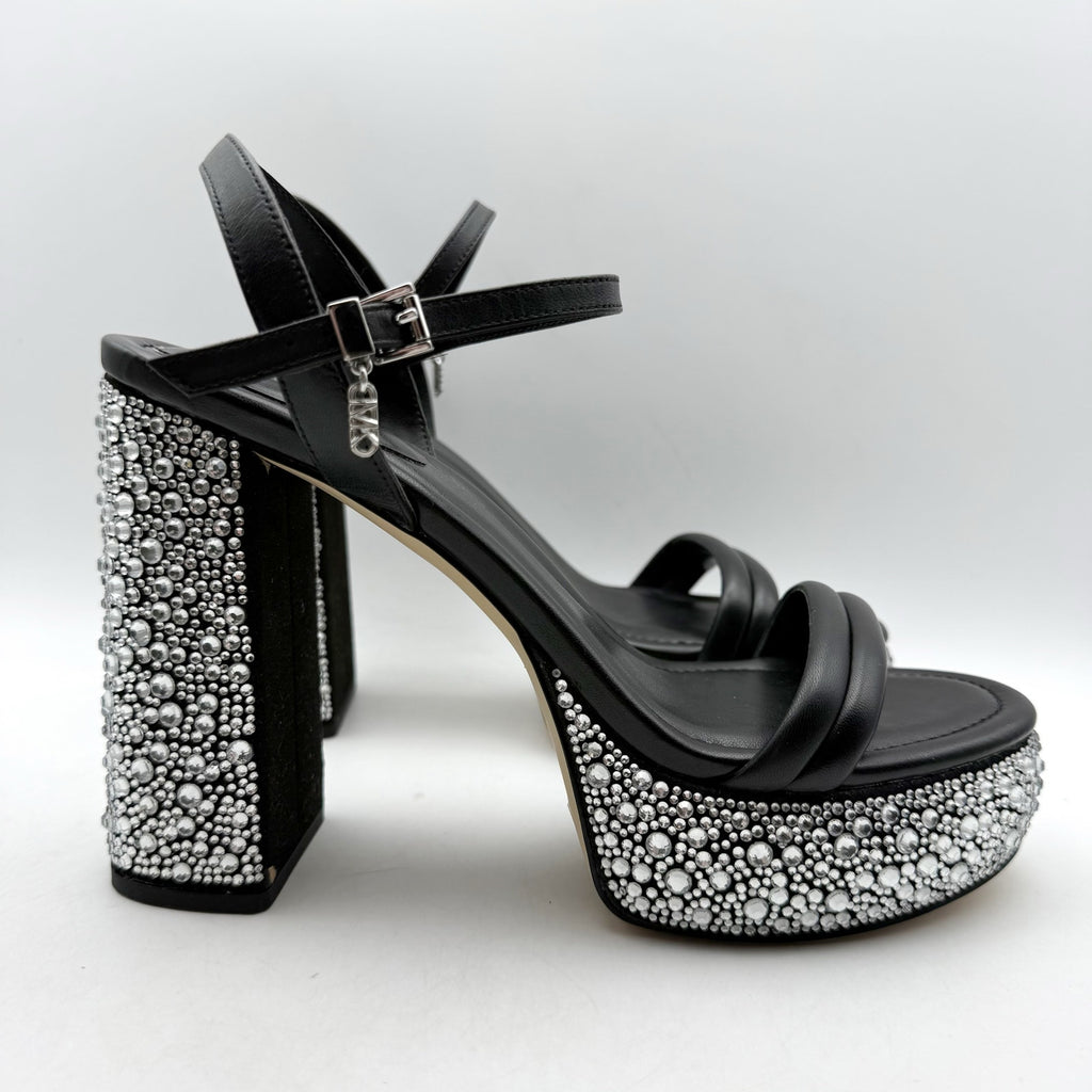 Michael Kors Women Laci Platform Heel Sandal 9.5 Black Leather Embellished NWOB