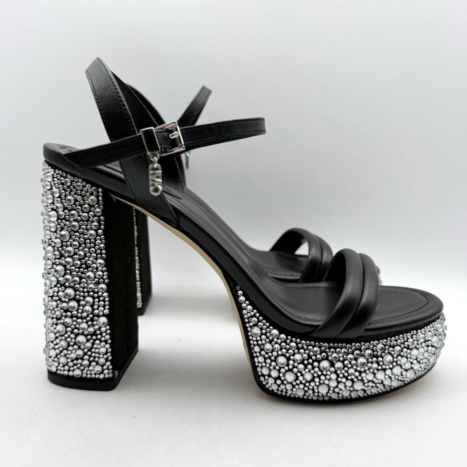 Michael Kors Women Laci Platform Heel Sandal 9.5 Black Leather Embellished NWOB