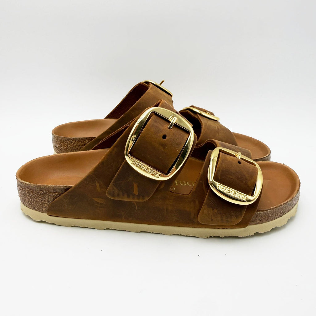 Birkenstock Womens Arizona Big Buckle Sandal EU 37 US 6 Narrow Brown Cognac NWOB