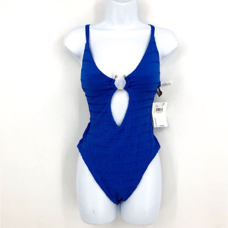 BECCA Women's Coast Ariyah Plunge One Piece Swimsuit Small Ultramarine Blue NWT