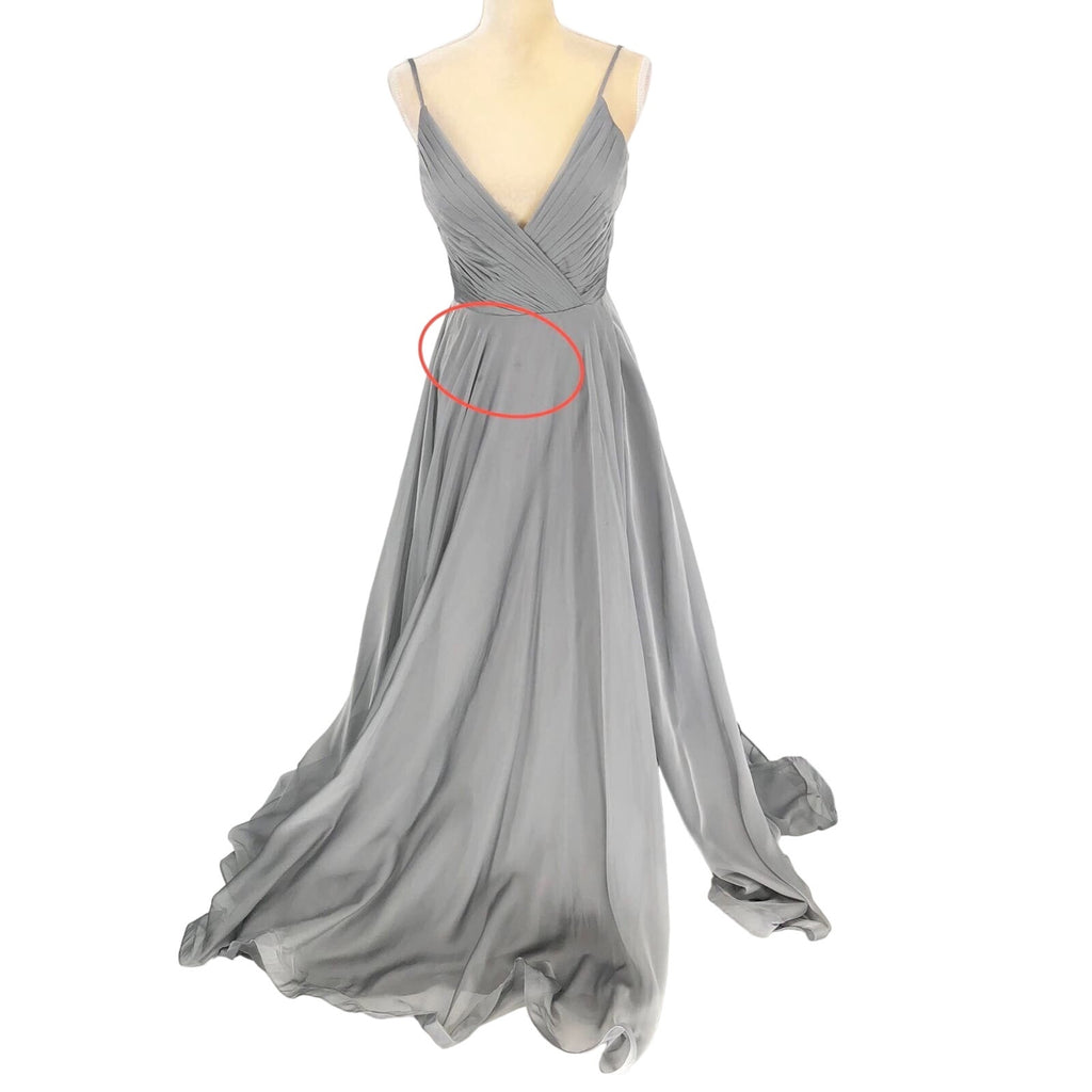 La Femme Womens Chiffon A Line Prom Dress 2 Silver Pleated Formal NWT FLAWS