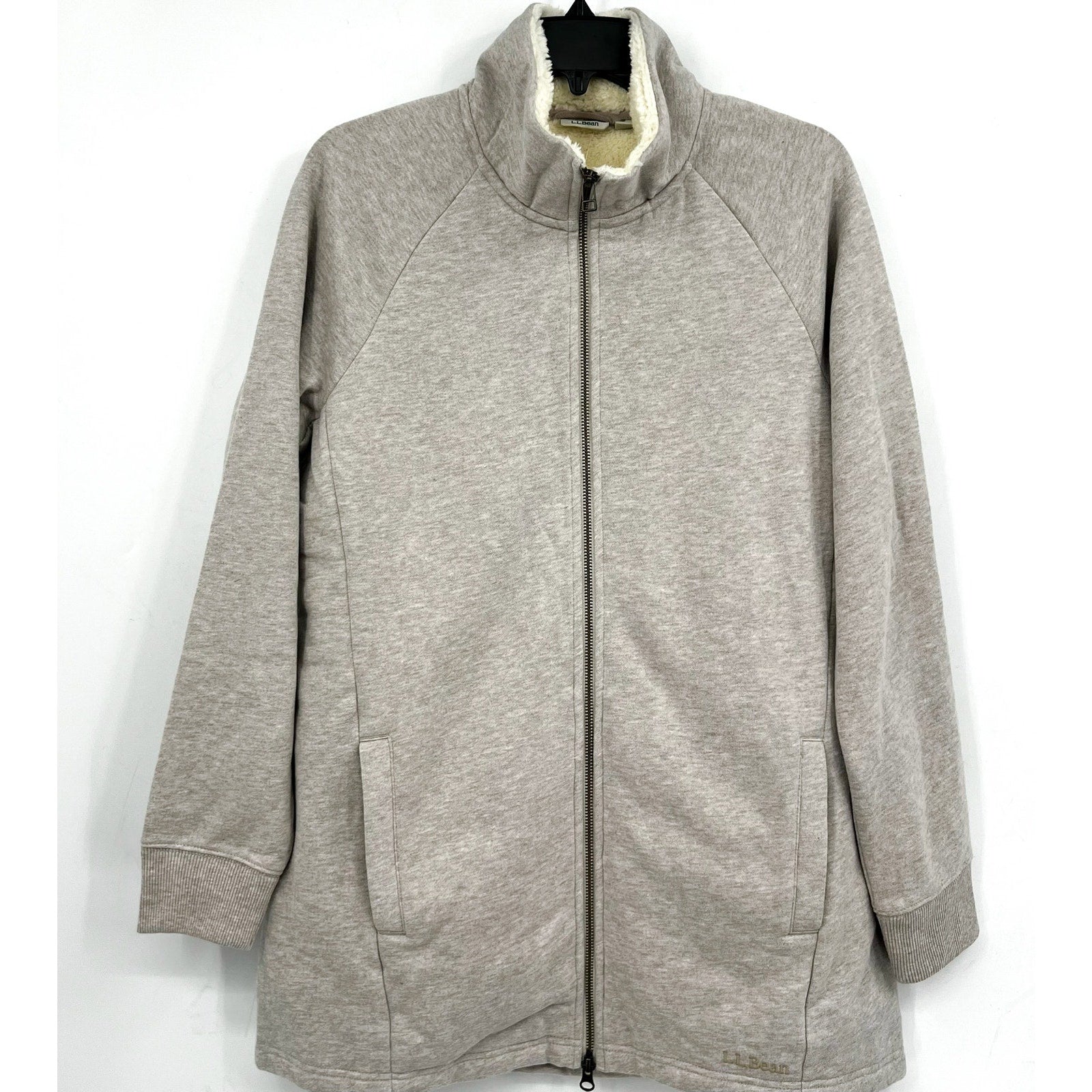 L.L. BEAN Womens 1912 Sherpa Lined Tunic Jacket Medium Grey Oatmeal Full Zip NWT
