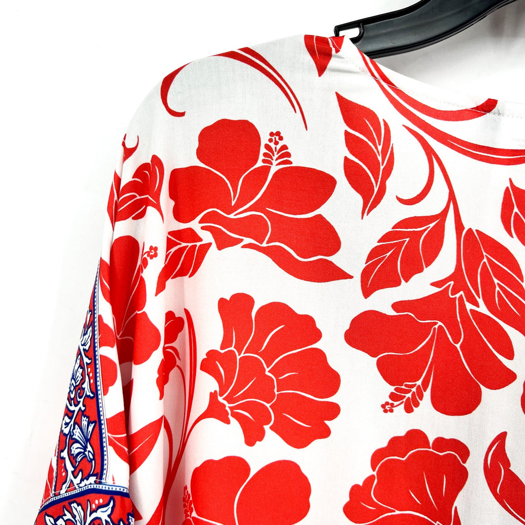 TOMMY BAHAMA Women's Fiori Border Beach Tunic Cover Up Large XL White Red NWT