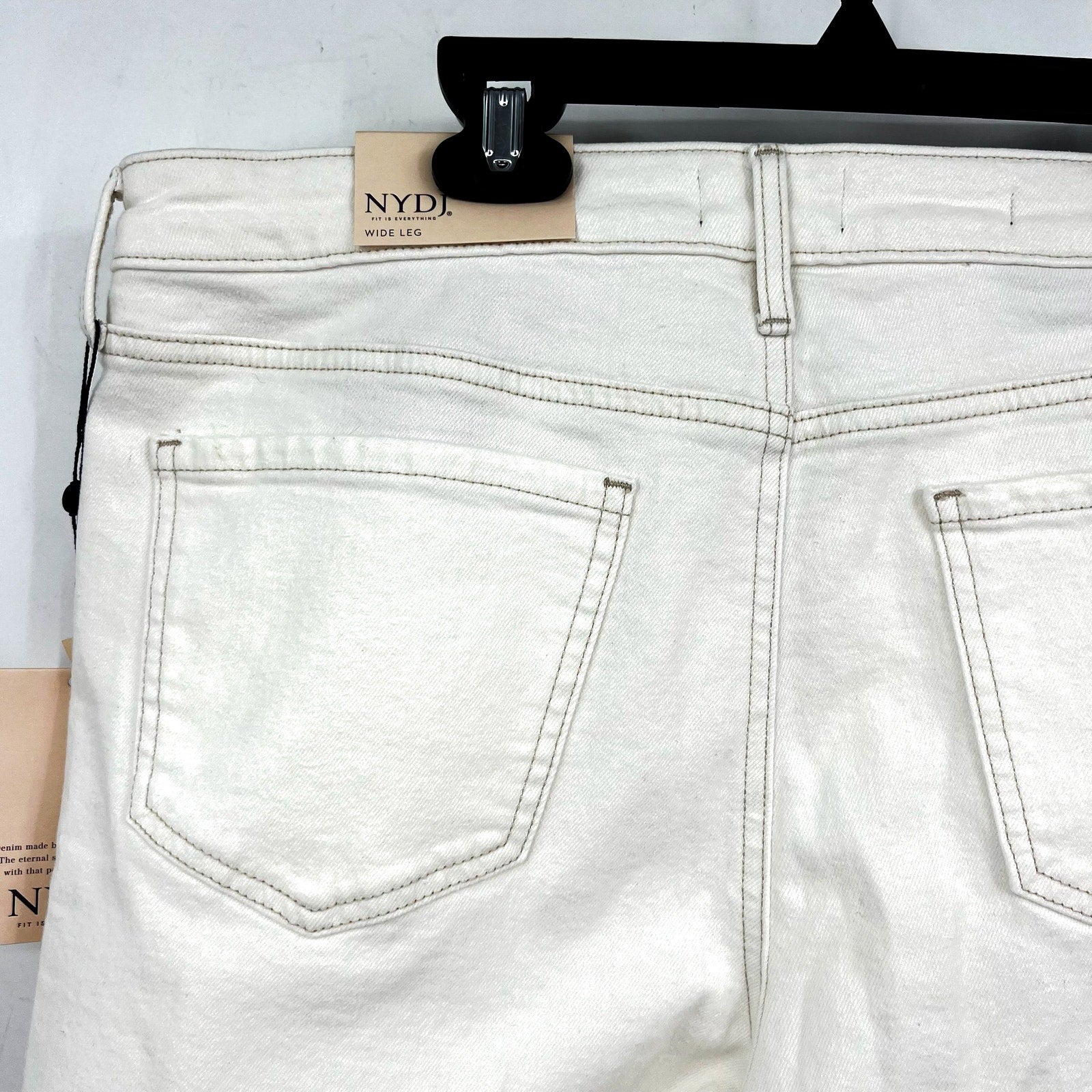 NYDJ Women's Teresa Wide Leg Jeans Size 12 Winter White Stretch 1.5'' Hem NWT