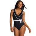 TOMMY BAHAMA Island Cays Cabana Wrap-Front One-Piece Swimsuit 14 Black NWT