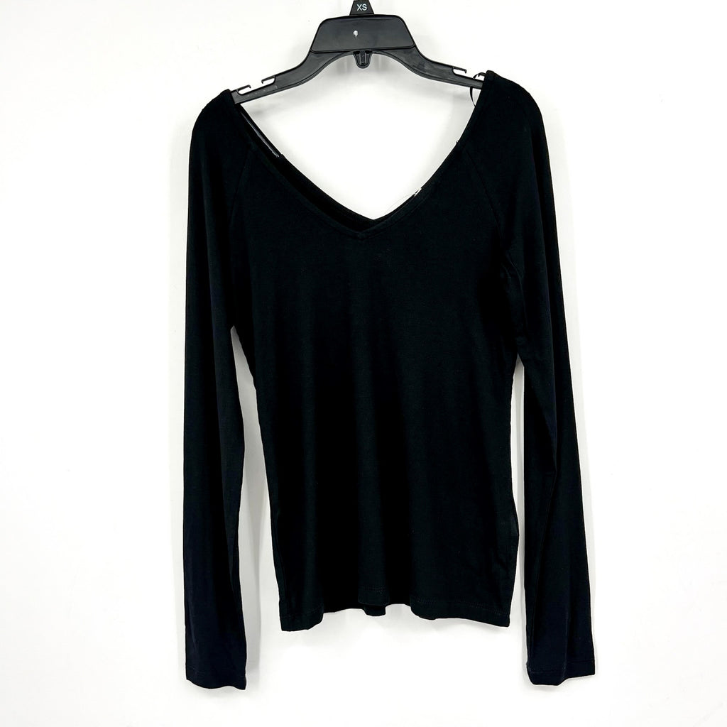 MADEWELL Women's Double V-Neck Top Small Jet Black Jersey Long Sleeve NT721 NWT