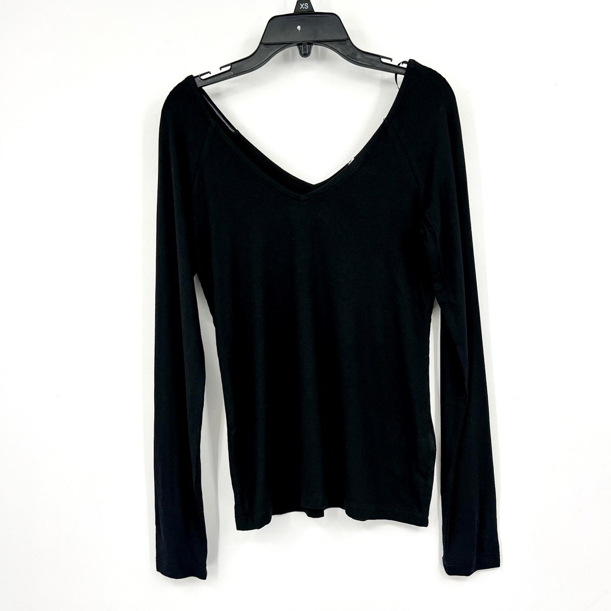 MADEWELL Women's Double V-Neck Top Small Jet Black Jersey Long Sleeve NT721 NWT
