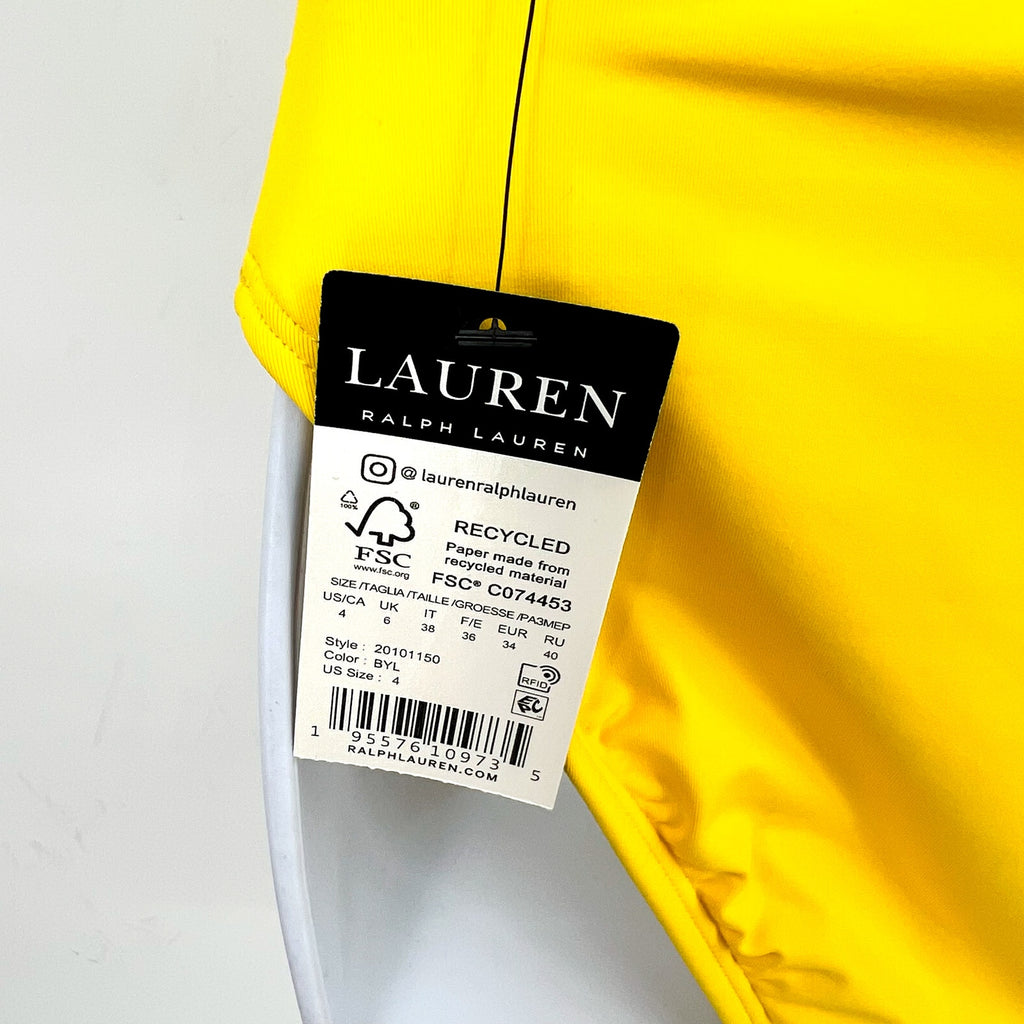 LAUREN RALPH LAUREN Shirred Hipster Bikini Bottom Size 4 Yellow Beach Club NWT
