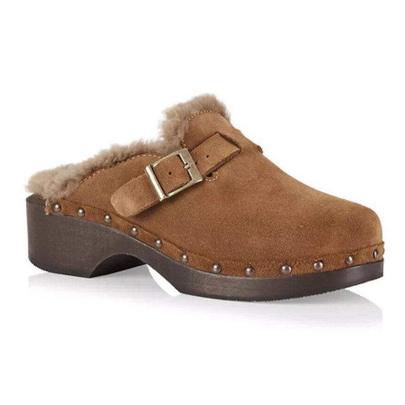 RE/DONE Womens 70s Studded Clogs EU 40 US 10 Cognac Brown Suede Shearling NWOB