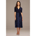 ALEX EVENINGS Womens Tea Length Soutache Dress Size 12 Petite Navy Blue Belt NWT
