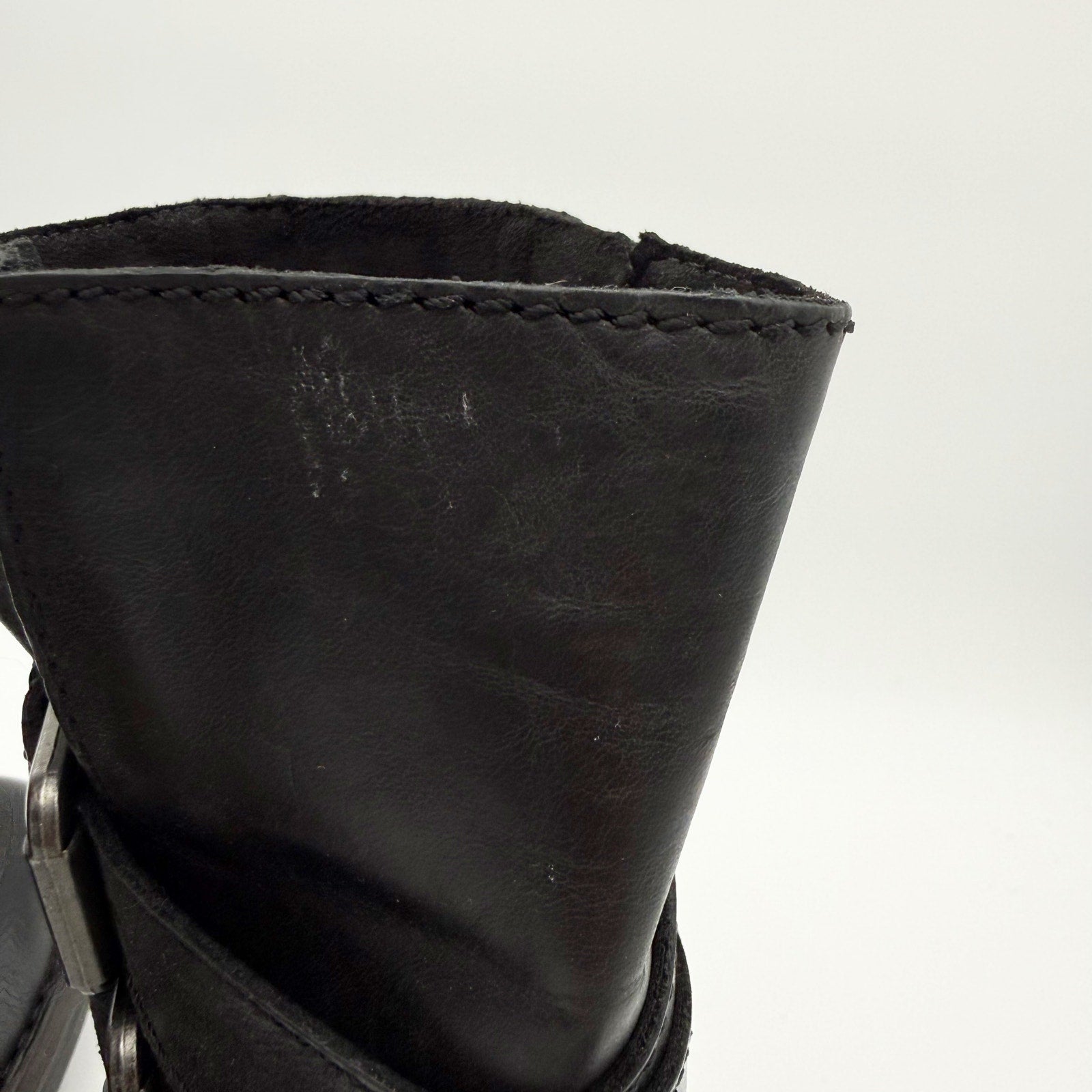 Born Womens Mayne Mid Calf Boots US 6 M EU 36.5 Black Leather Combat Buckle NIB