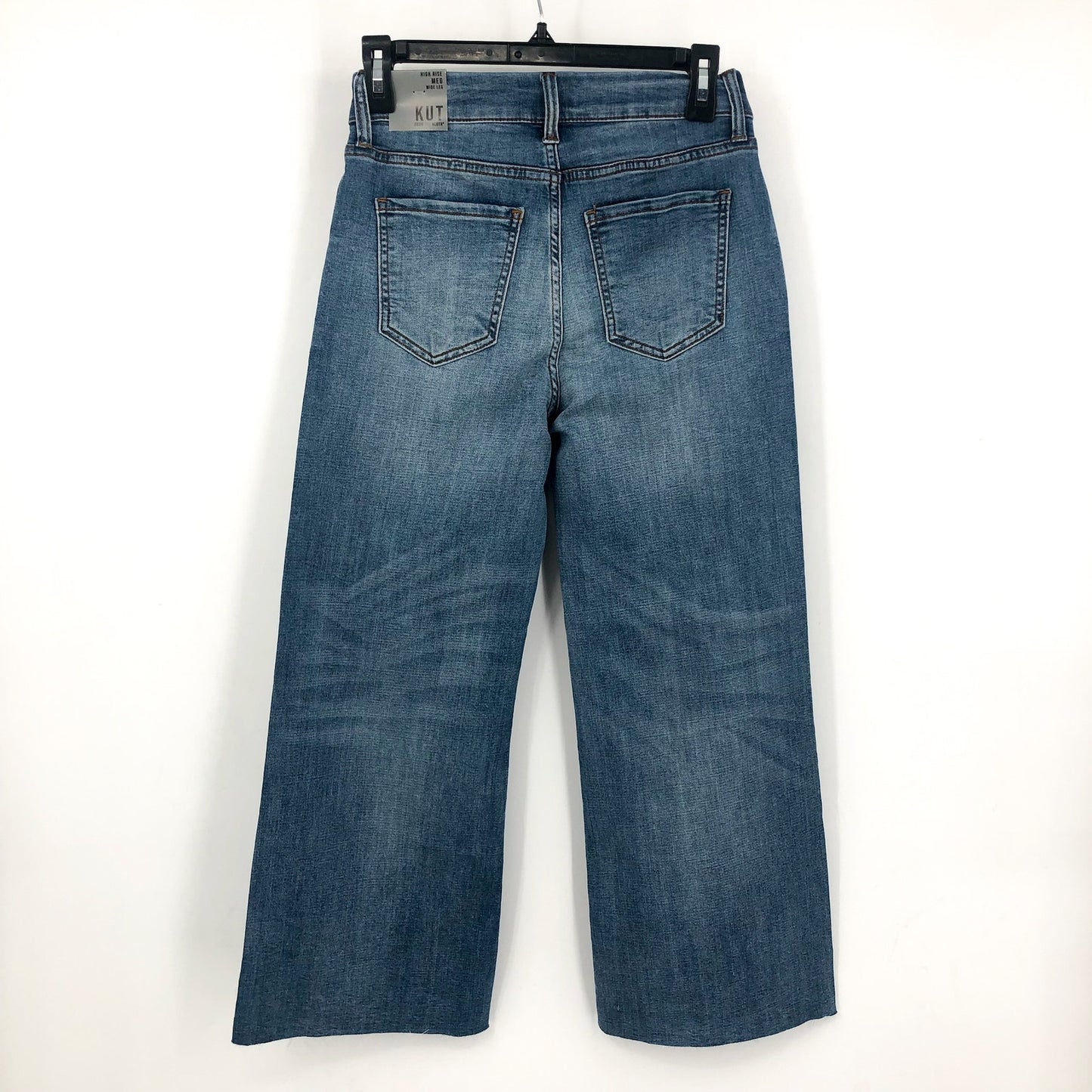 KUT FROM THE KLOTH Meg Wide Leg Jeans 00 Petite Blue Exposed Button NWT