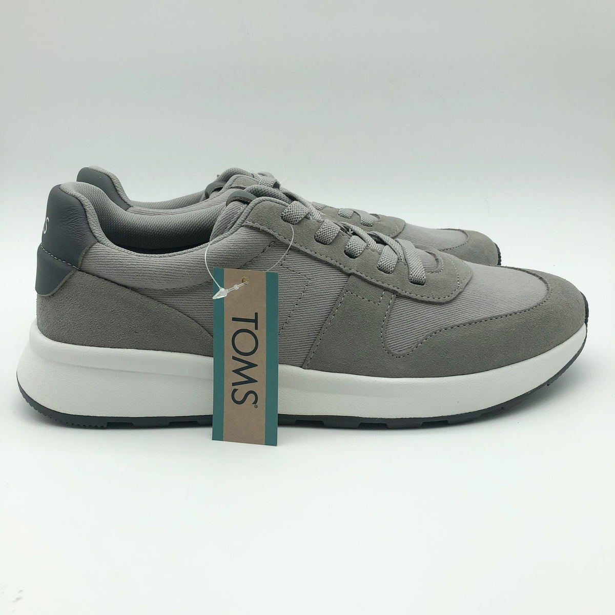 Toms Mens TRVL LITE Retro Runner Sneakers Size 7.5 Drizzle Grey Suede Twill NIB