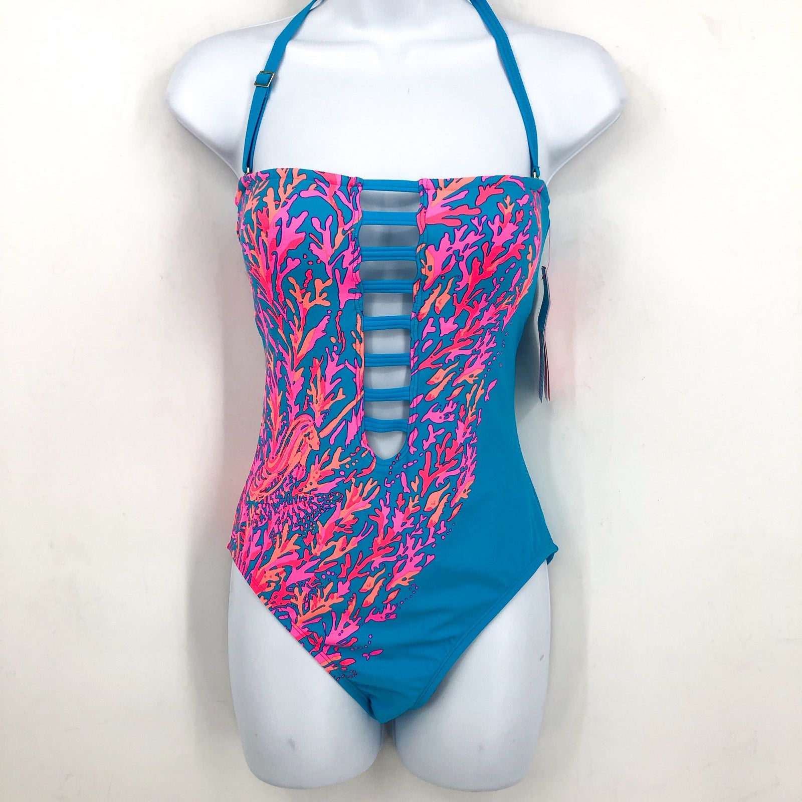 LILLY PULITZER Teslee One-Piece Swimsuit Size 4 Blue Oasis Goddess The Sea NWT