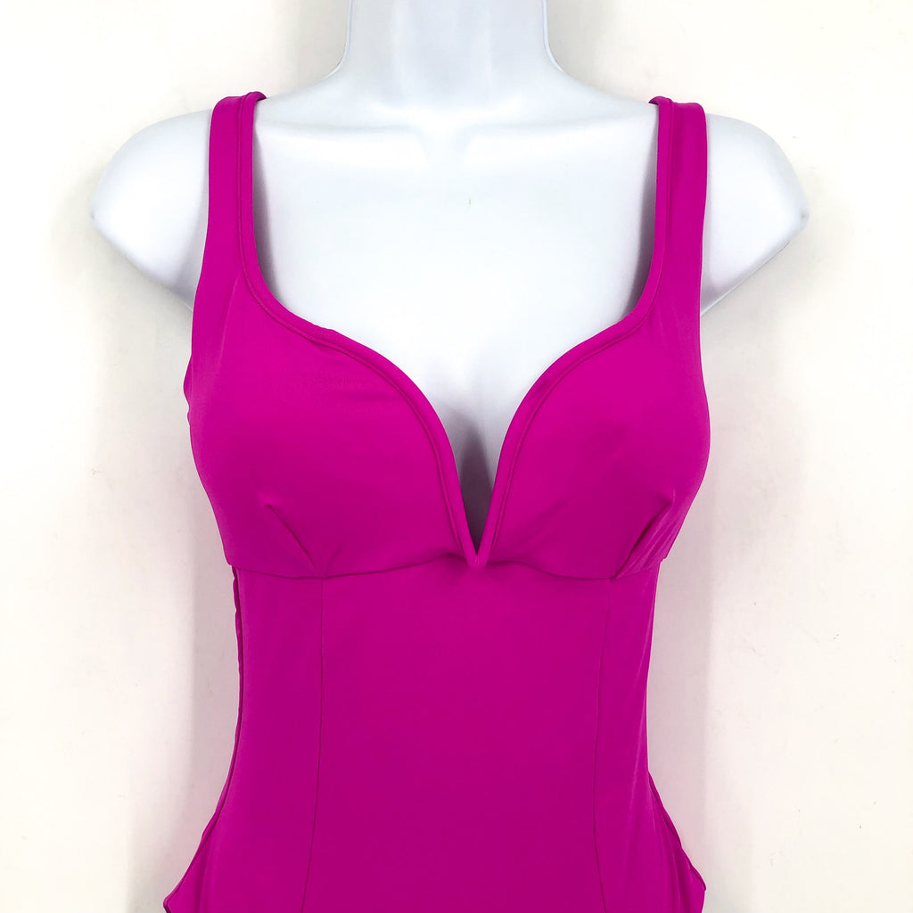 BECCA Women's Color Code V-Wire One Piece Swimsuit Large Vivid Pink Stretch NWT