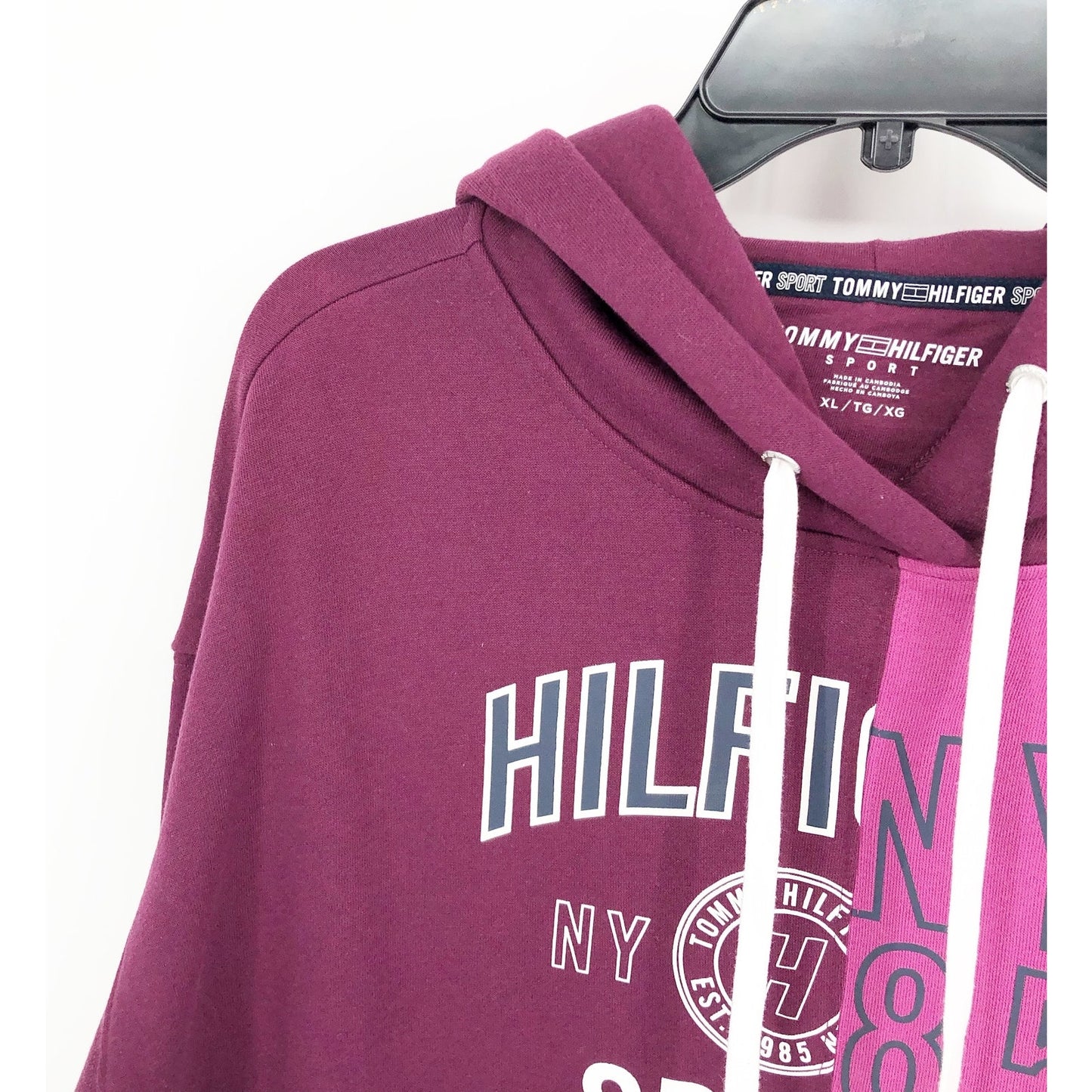 TOMMY HILFIGER SPORT Women's Colorblock Split Logo Hoodie XL Purple Crewneck NWT