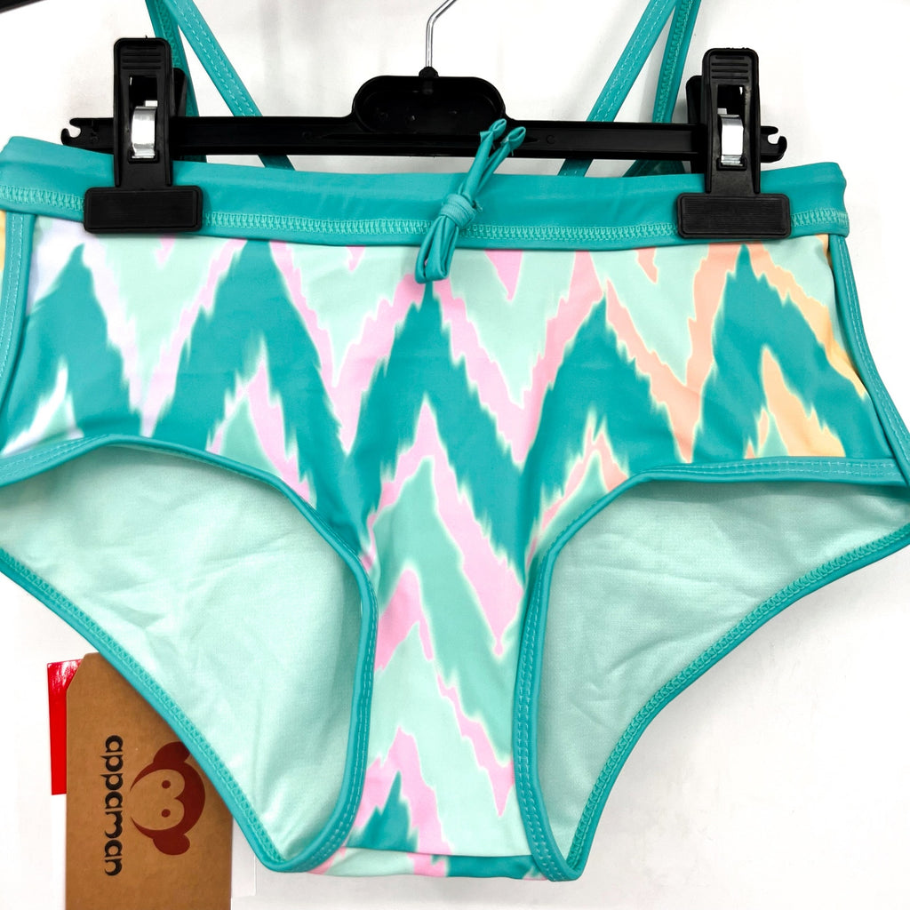 APPAMAN Girls Ikat Stella Bikini Swim Set Size 10 Teal Green Printed UPF NWT