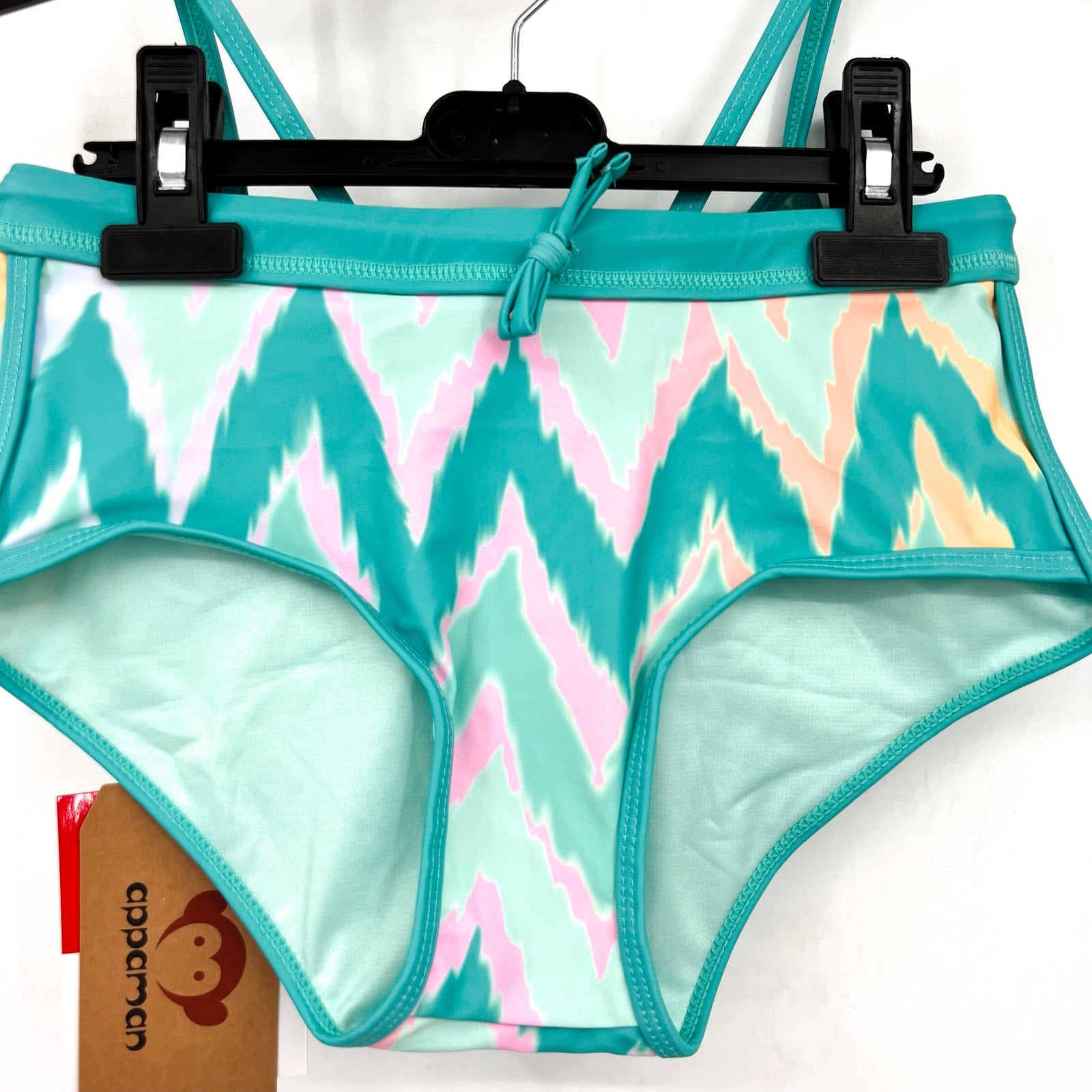 APPAMAN Girls Ikat Stella Bikini Swim Set Size 10 Teal Green Printed UPF NWT