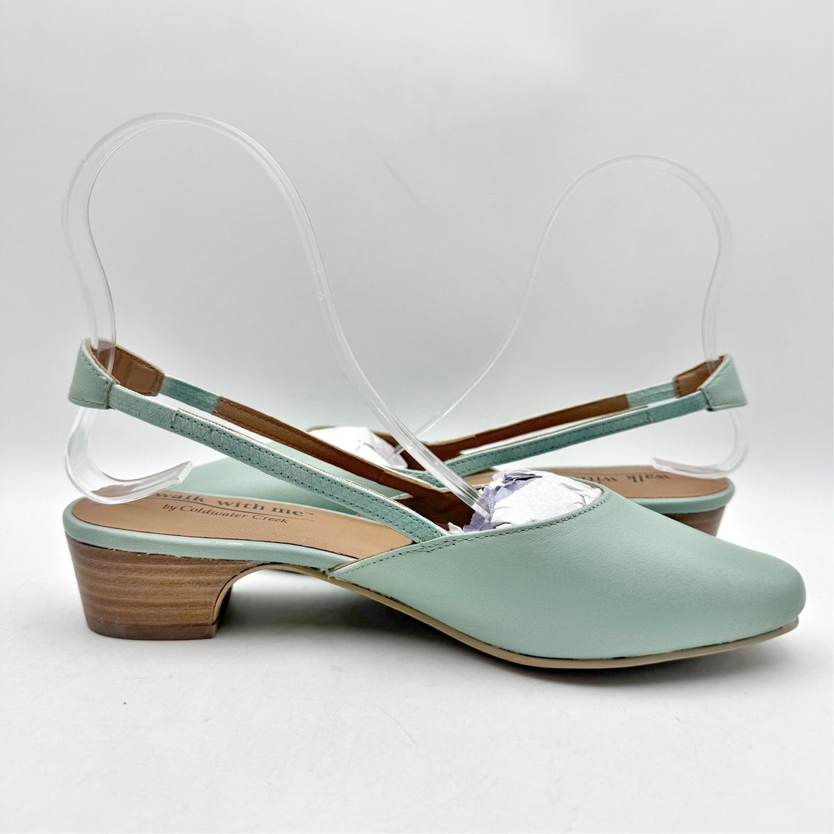 Coldwater Creek Womens Josie 2 Slingback Heels Size Size 9 Sea Green Leather NIB