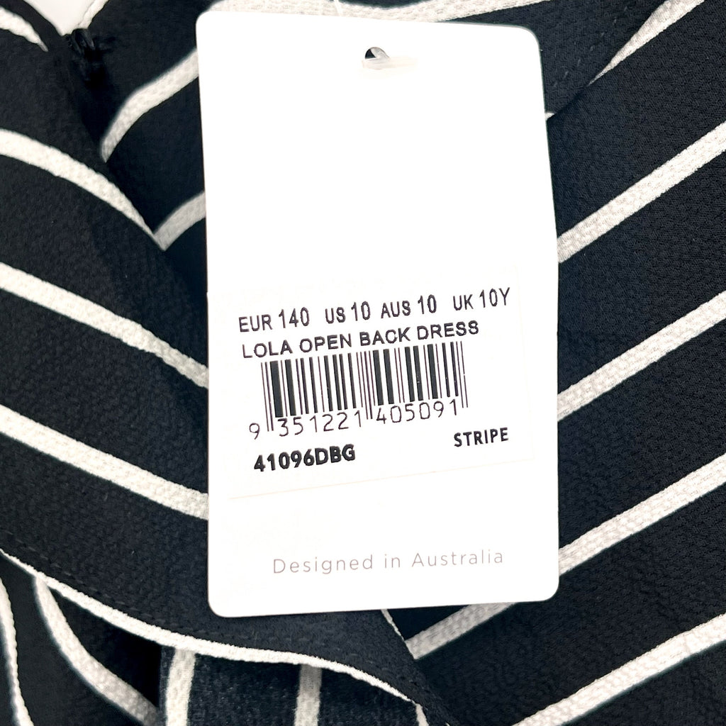 BARDOT JUNIOR Girl's Lola Open Back Dress Size 10 Black White Stripe NWT