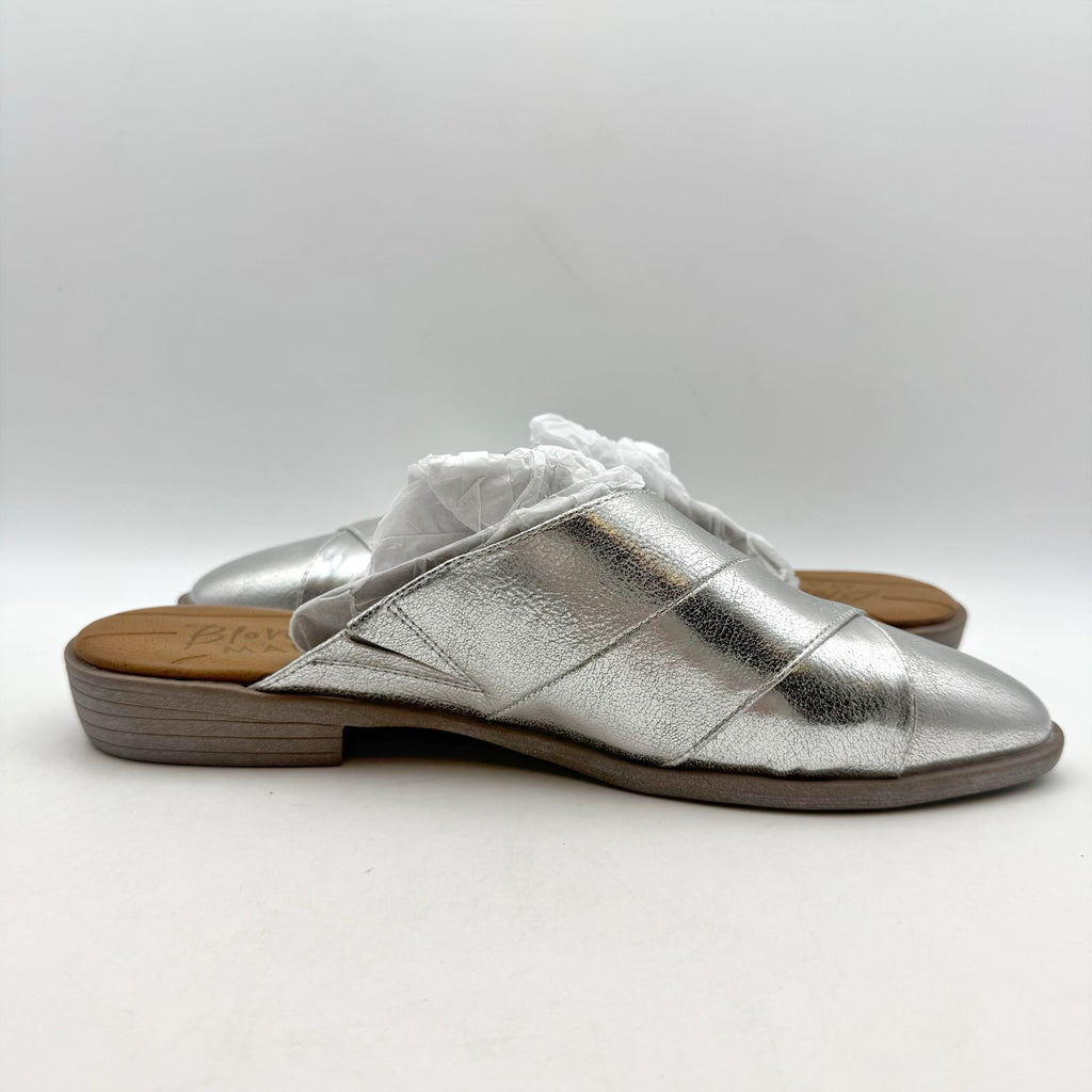 Blowfish Malibu Womens Hazel Mules Size 8.5 M Silver Vegan Leather Flats NIB