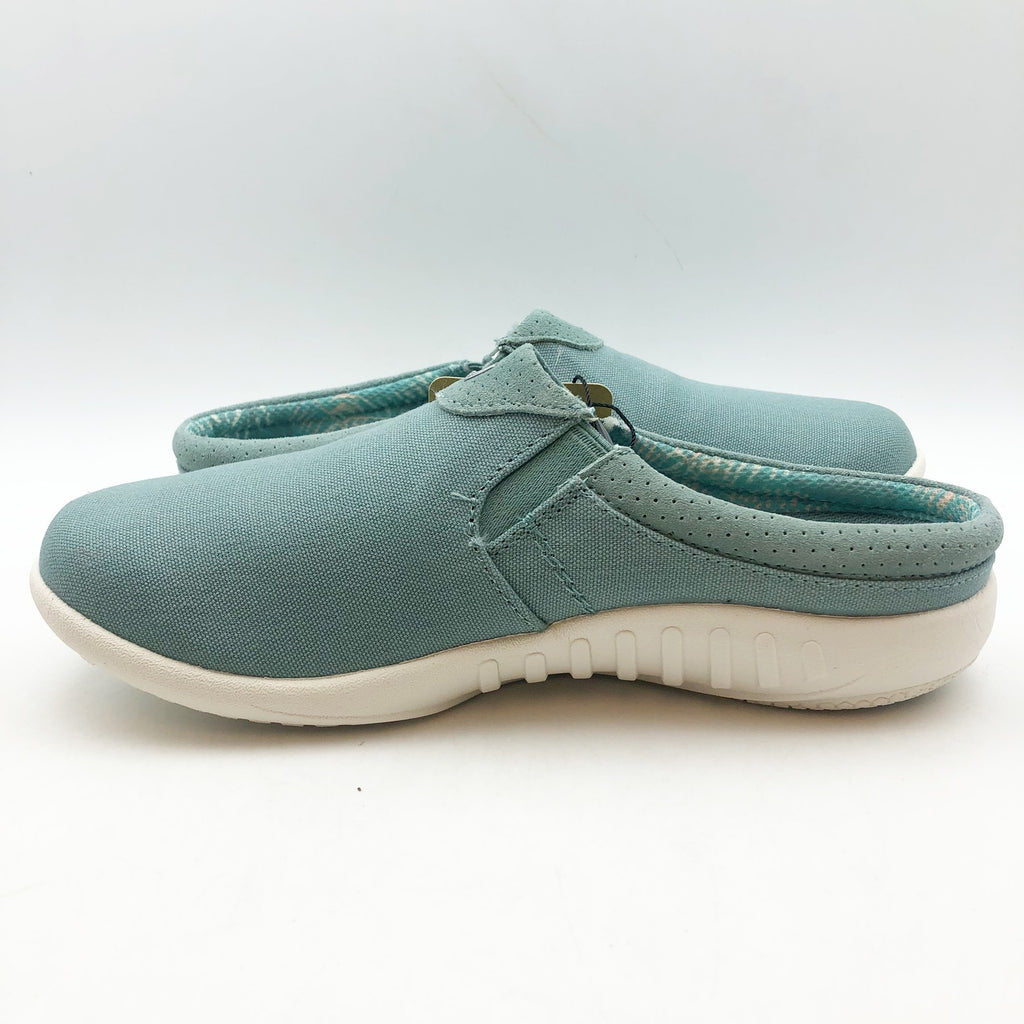 Spenco Womens SIESTA NUEVO Casual Slides Size 7.5 Mineral Blue Canvas Clogs NIB