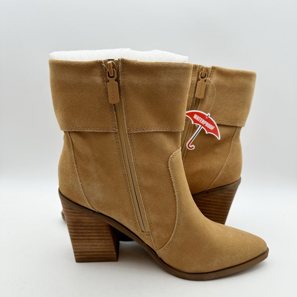 Blondo Womens Sinner Ankle Boots Size 7 Tortilla Tan Suede Waterproof Heels NIB